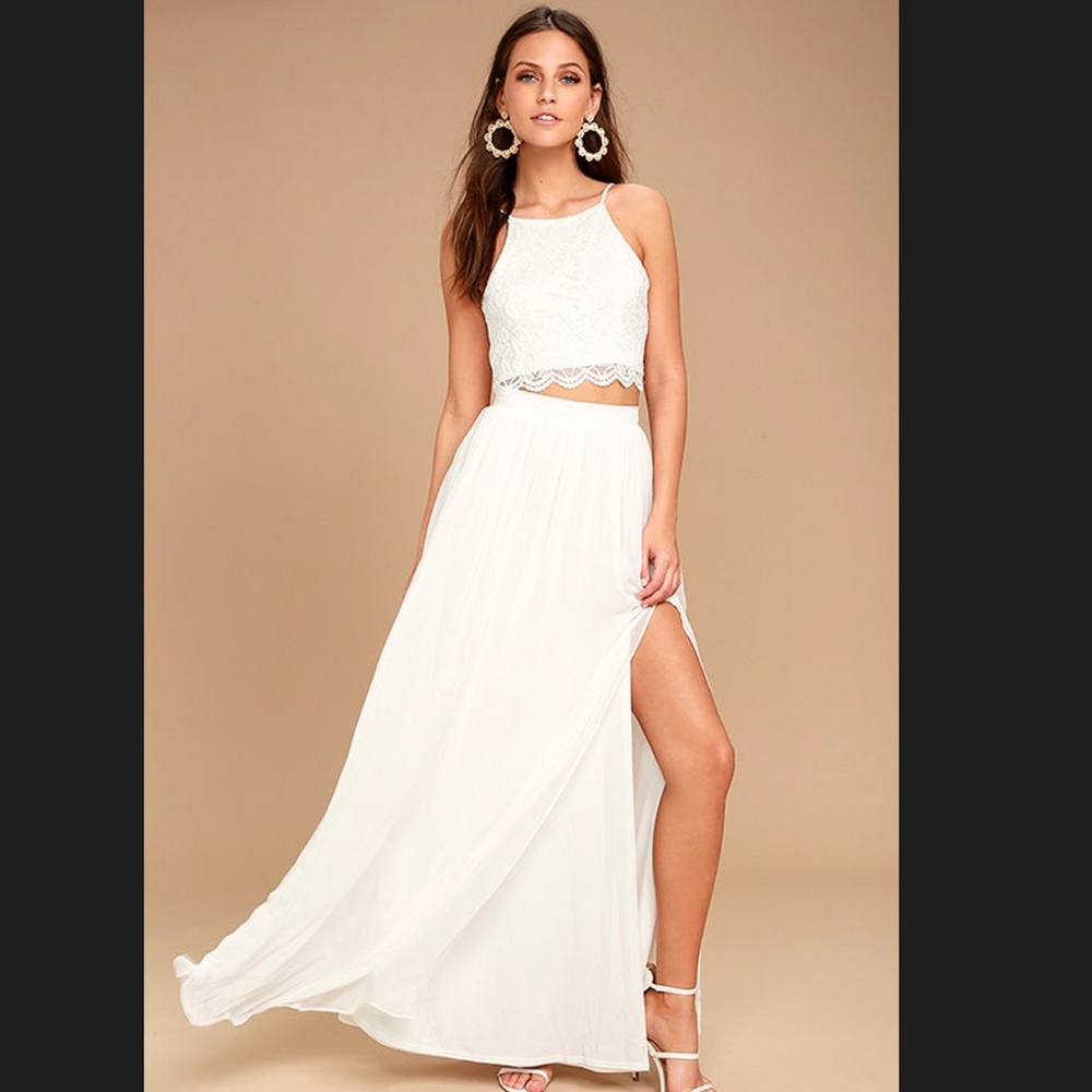 Midnight Memories White Lace Two-Piece Maxi Dress
